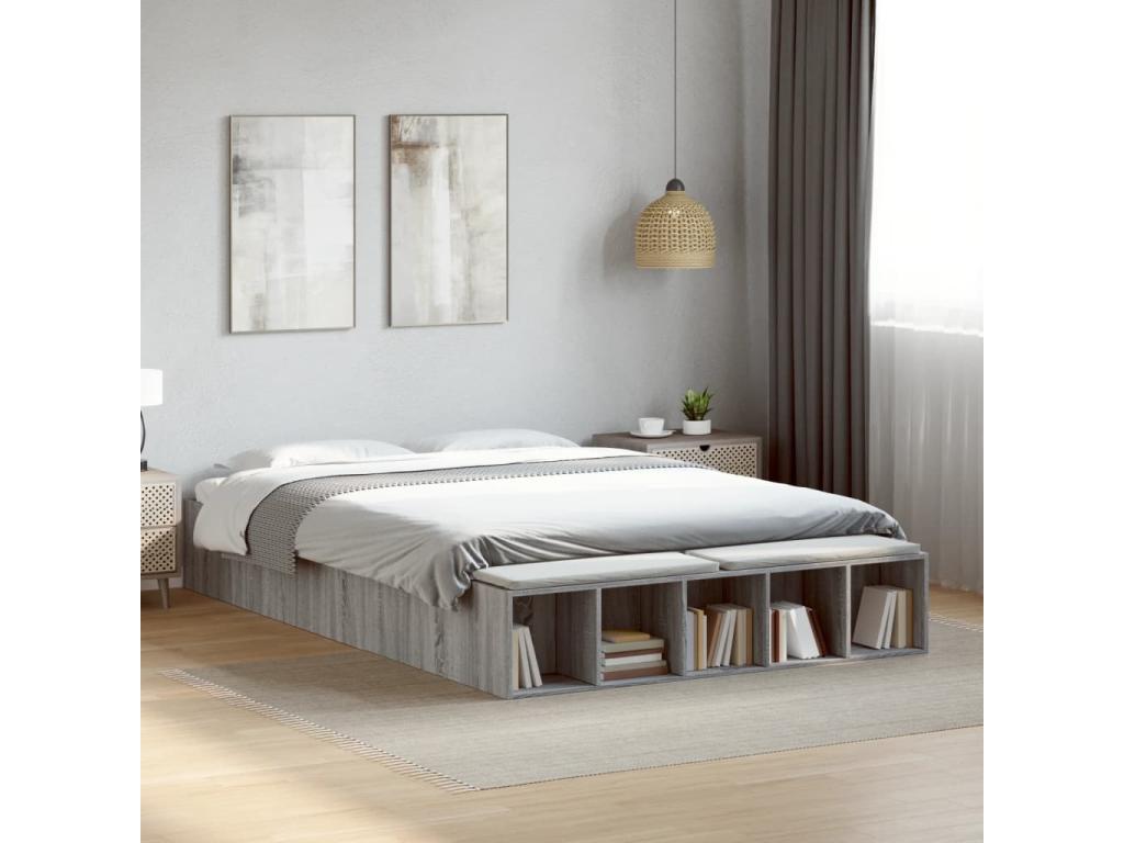 Cadre de lit Chezlova gris 160x200 cm bois d'ing¨¦nierie NPRN15103