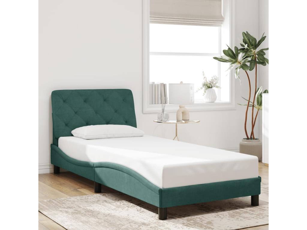 Cadre de lit avec LED sans matelas vert fonc¨¦ 90x190 cm velours PZHP76348