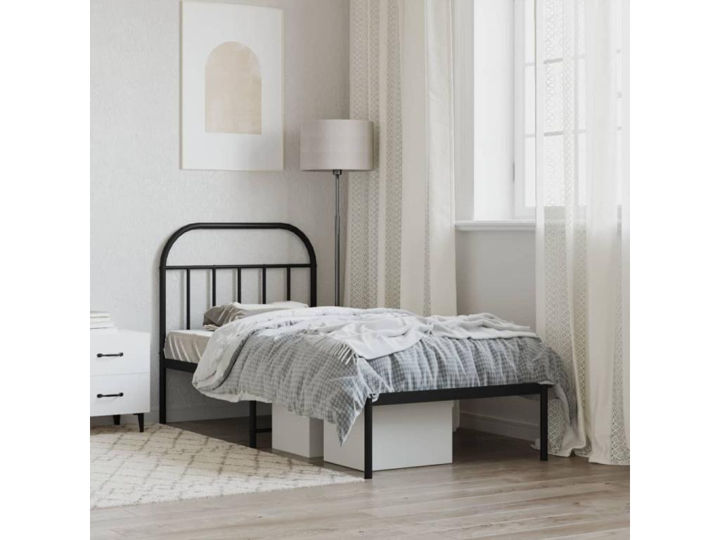 Cadre de lit métal avec tête de lit noir 90x190 FAXF29483