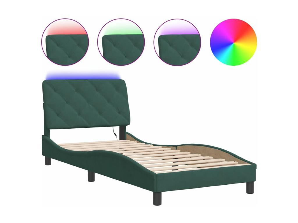 Cadre de lit avec LED sans matelas vert fonc¨¦ 90x190 cm velours PZHP76348