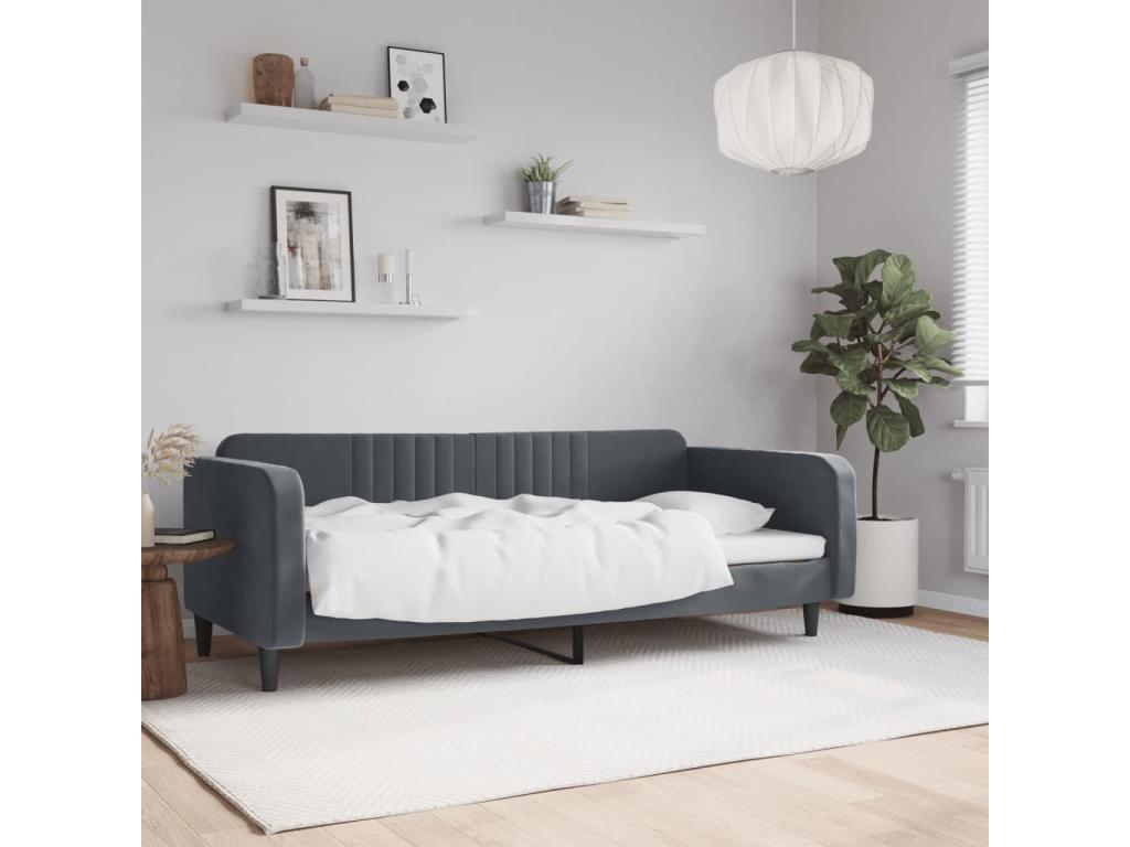 Lit de repos gris fonc¨¦ 90x190 cm velours KDBI00752