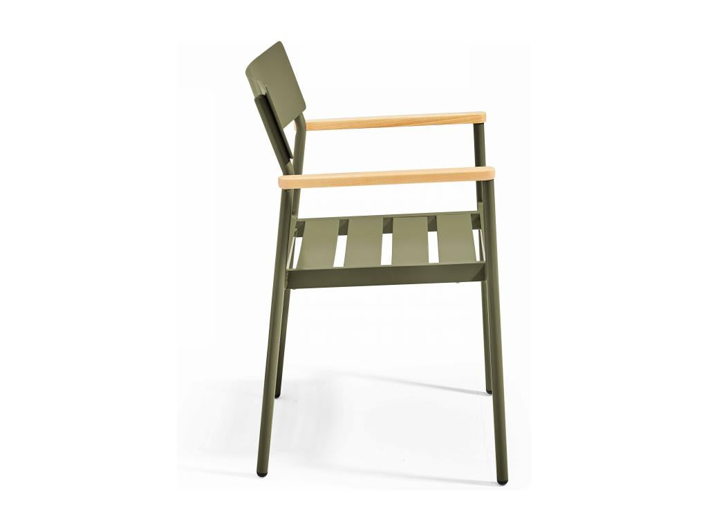 Fauteuil de jardin en aluminium et bois vert kaki EQNL67087