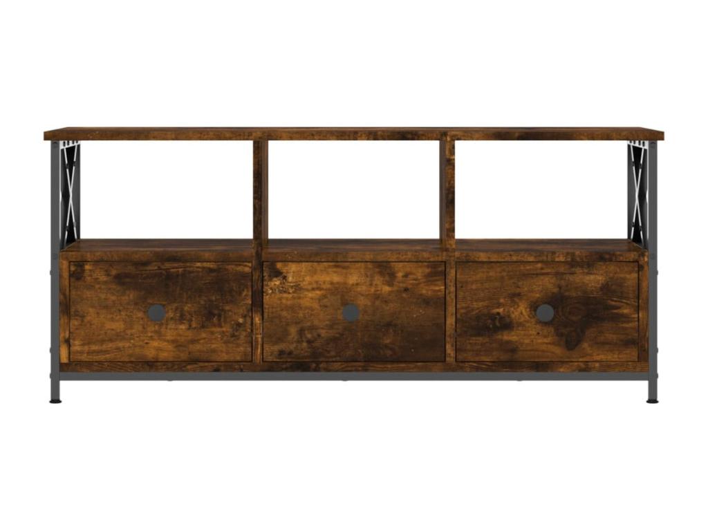 Meuble TV ch¨ºne fum¨¦ 102x33x45 cm bois d'ing¨¦nierie et fer TVJN12042
