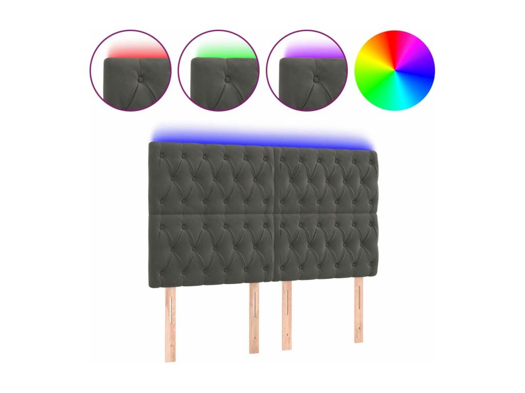 Tête de lit ¨¤ LED Gris fonc¨¦ 144x7x118/128 cm Velours HKJY72577