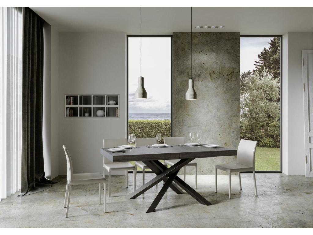 Table extensible 90x160/264 cm Volantis Premium Gris Béton cadre Anthracite LIAZ63252