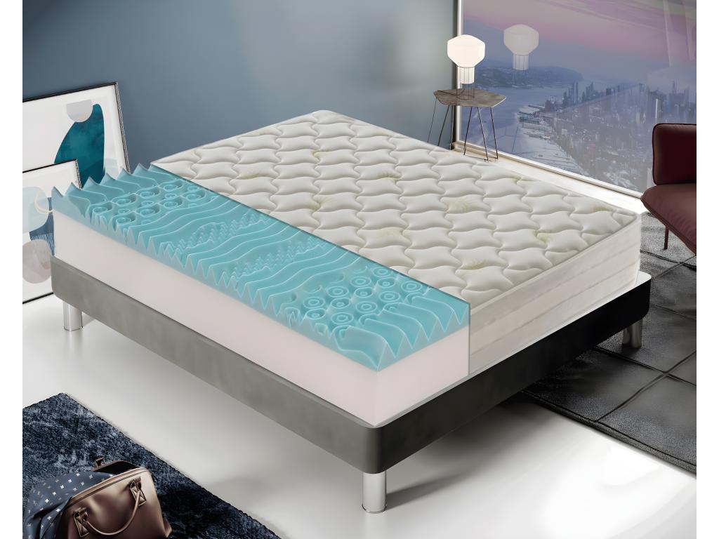 Matelas en mousse ¨¤ m¨¦moire de forme - 9 zones diff¨¦rentes - Haut 25 cm - Housse amovible en alo¨¨s 135x190 cm ASFC87102