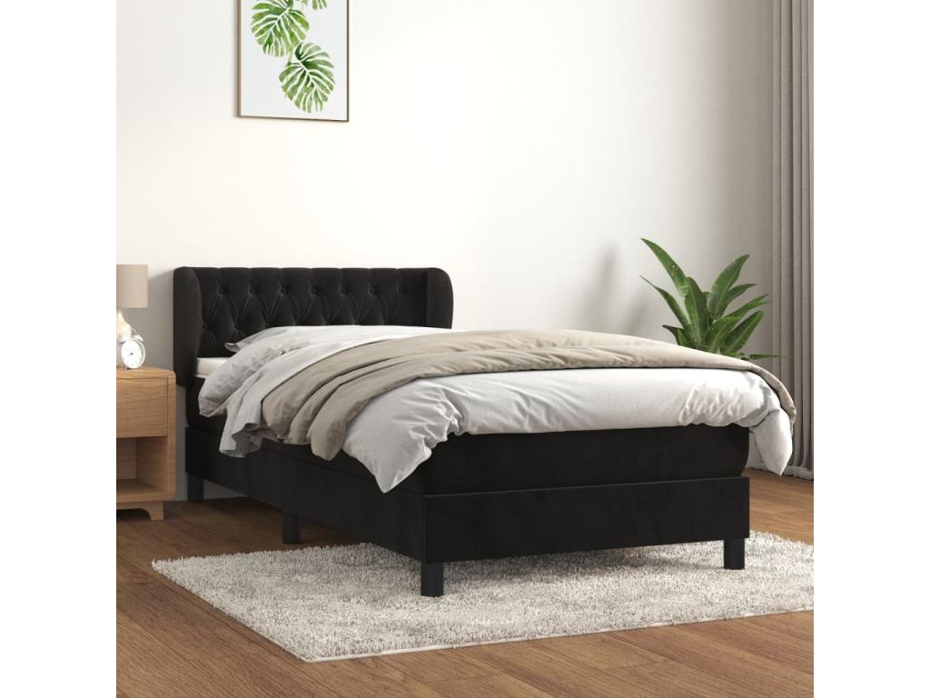 Lit ¨¤ sommier tapissier avec matelas Noir 90x200 cm Velours ABMA72141