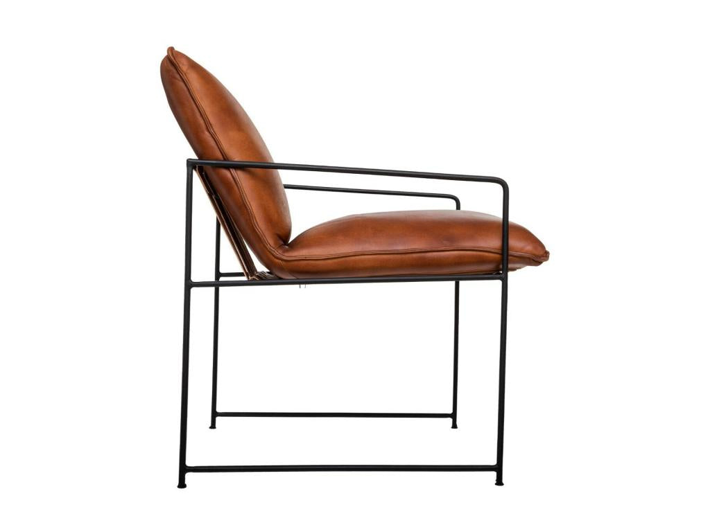 Fauteuil r¨¦tro industriel en Cuir Cognac et Structure en M¨¦tal Noir BYKH07595