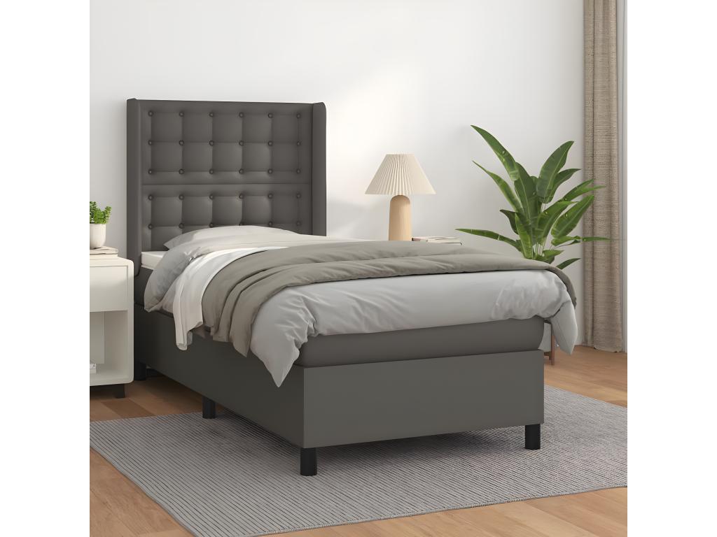 Lit ¨¤ sommier tapissier avec matelas Gris 80x200 cm Similicuir LFFL21649