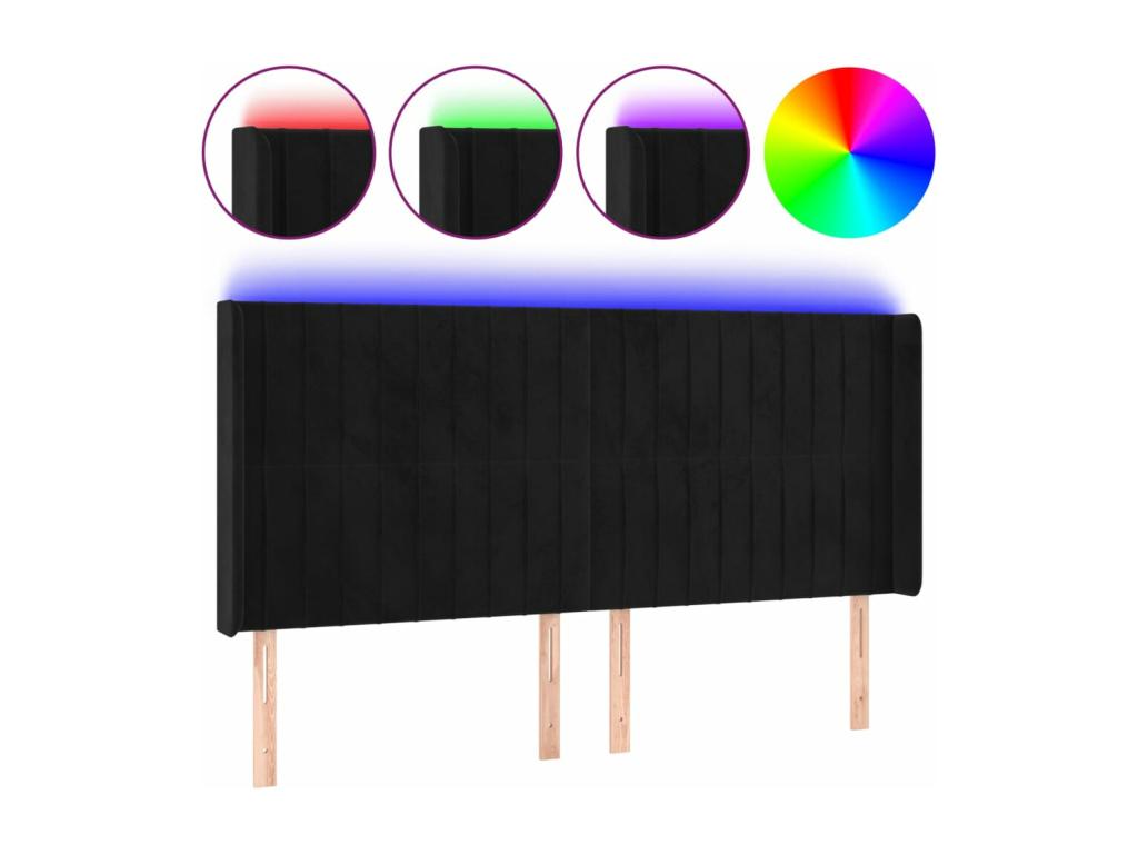 Tête de lit ¨¤ LED Noir 203x16x118/128 cm Velours KNGW03410