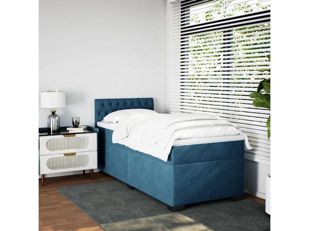 Sommier ¨¤ Artigeo de lit avec matelas bleu 80x200 cm velours SFXK51945