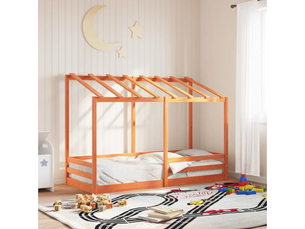 Lit pour enfants sans matelas cire marron 90x190 cm pin massif TESH74011