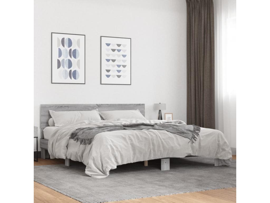Cadre de lit Artigeo gris 180x200 cm bois d'ing¨¦nierie et m¨¦tal XXFR19541
