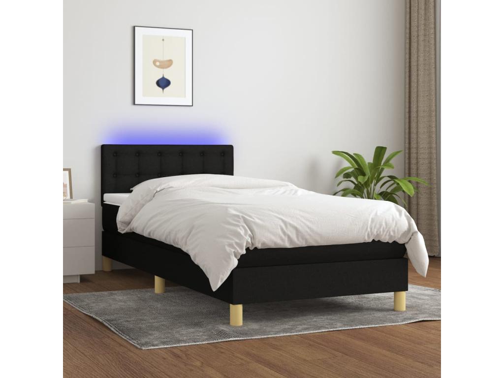 Sommier tapissier avec matelas et LED Noir 100x200 cm Tissu XSYS12026