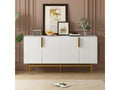 Buffet - DREAMMESPACE - 4 portes - poign¨¦e et pied en m¨¦tal dor¨¦ - 152x40x80cm - Blanc MPUL51868