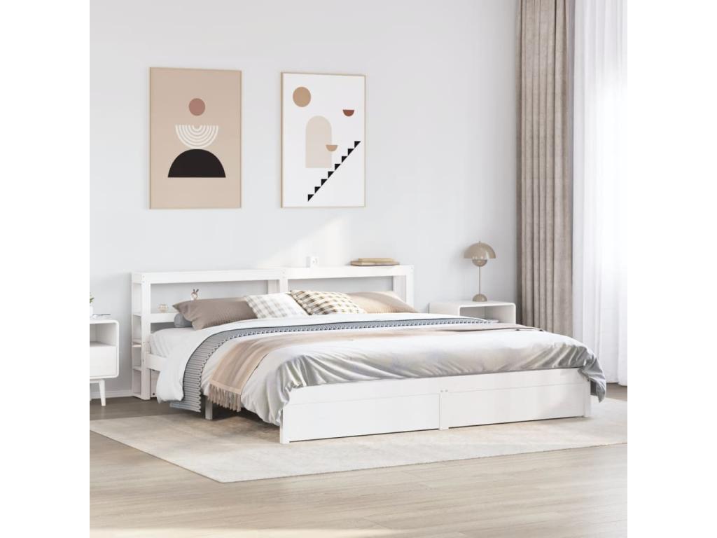 Cadre de lit avec tête de lit sans matelas blanc 200x200 cm KFMV31882