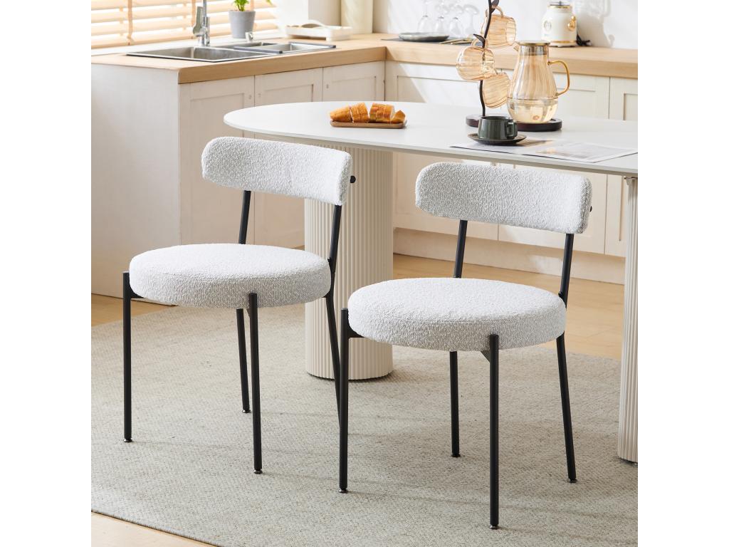 Lot de 2 chaises en tissu bouclette - pieds en métal - Blanc CEKS71937