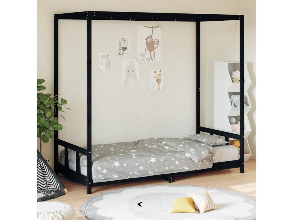 Cadre de lit pour enfants noir 90x200 cm bois de pin massif VUYQ69699