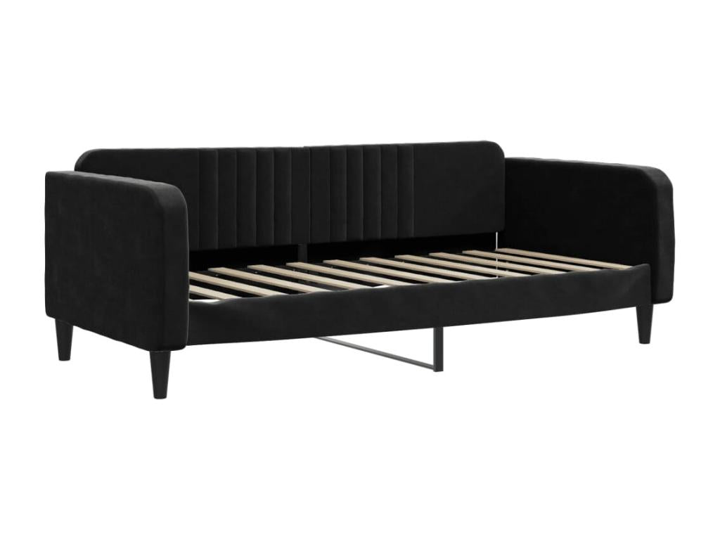Lit de jour avec gigogne et matelas noir 90x190 cm velours DGVY96324