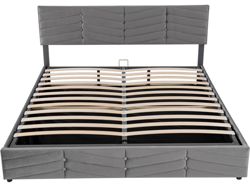 Lit adulte Lit coffre double 180x200 cm - Velours Gris cass¨¦ - Artigeo BMPL21269