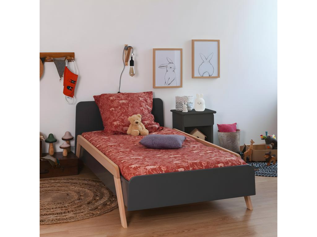 Lit enfant avec barrières 90x190 cm bois massif blanc et bois PIXIA ICJG58889