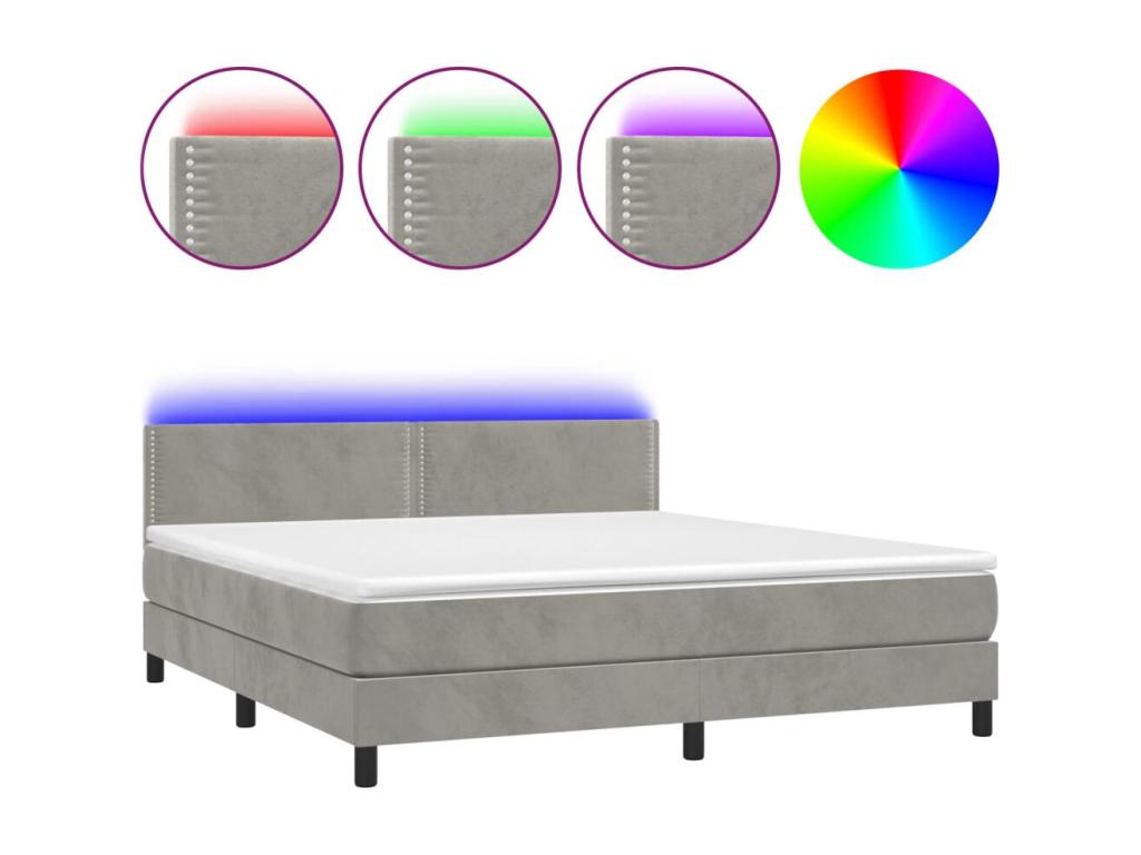 Lit ¨¤ sommier tapissier matelas et LED Gris clair 180x200 Velours NOLN66551