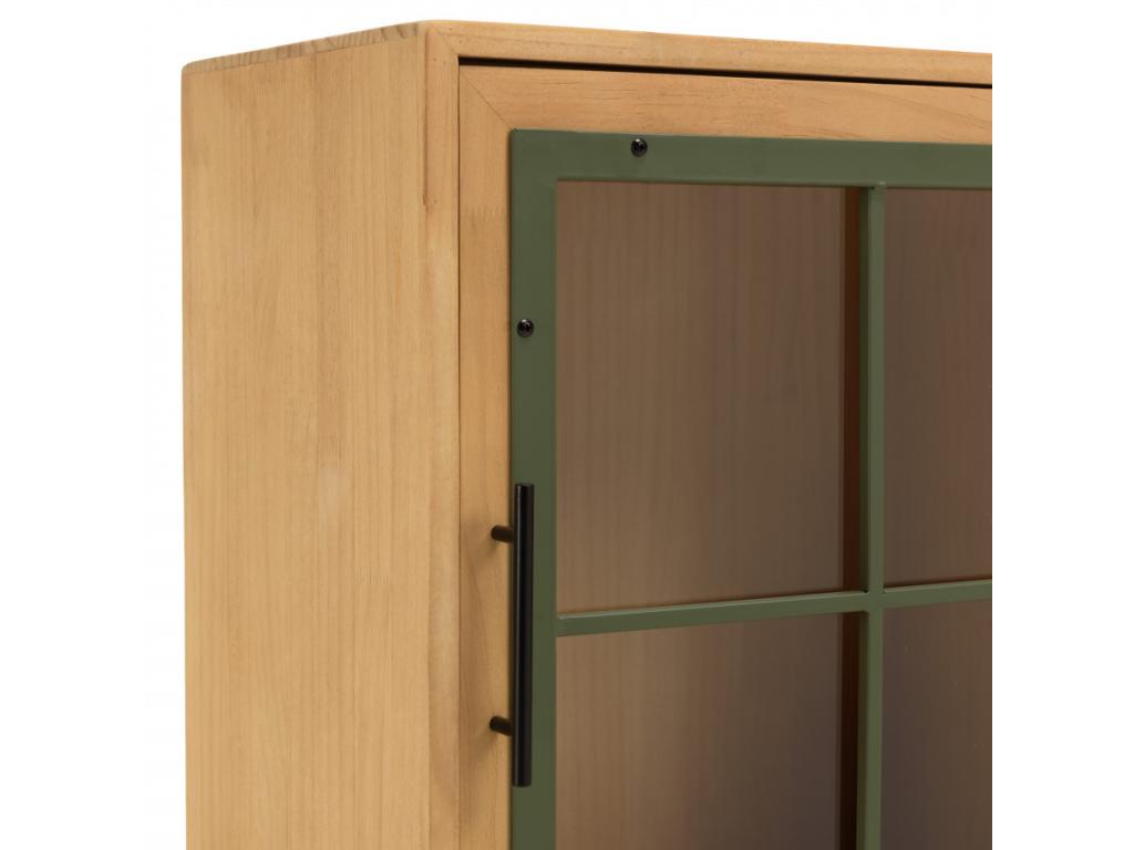 Artigeo - Buffet 1 porte vitr¨¦e encadrement vert pin et m¨¦tal noir IZTM28095