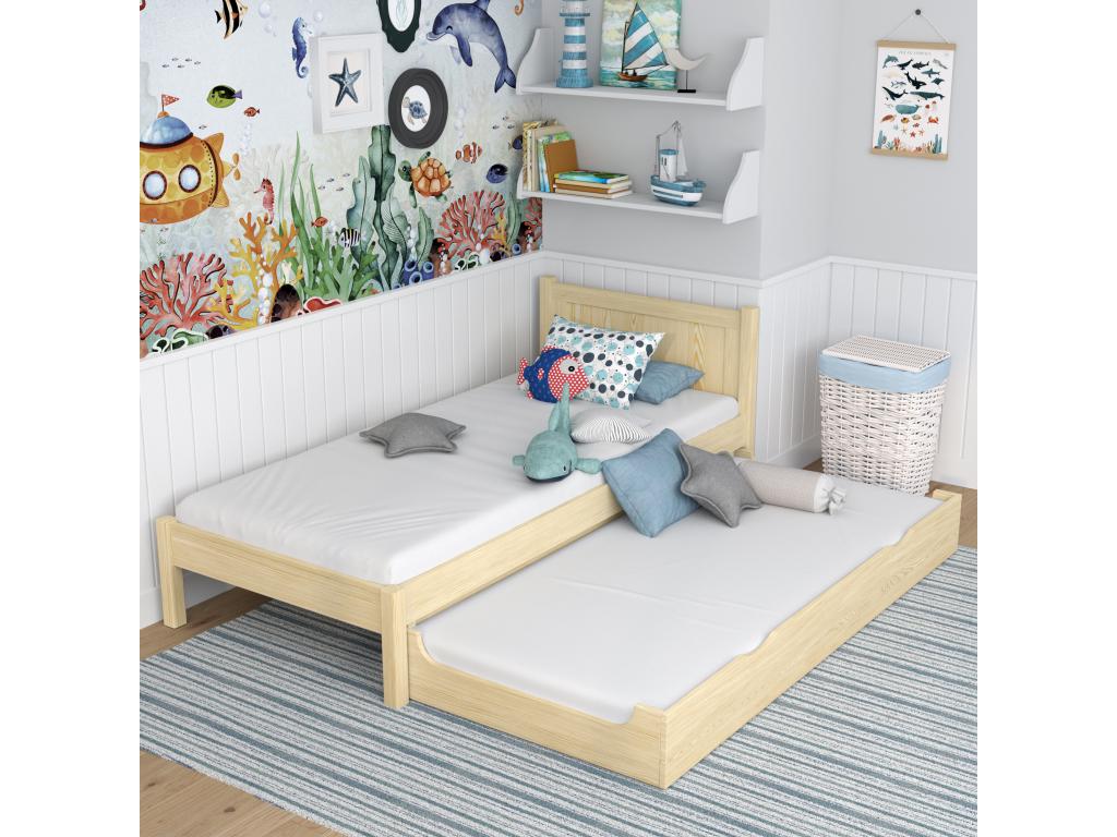 Lit gigogne en bois N02 Pin Clair 100x180 LKGB71299