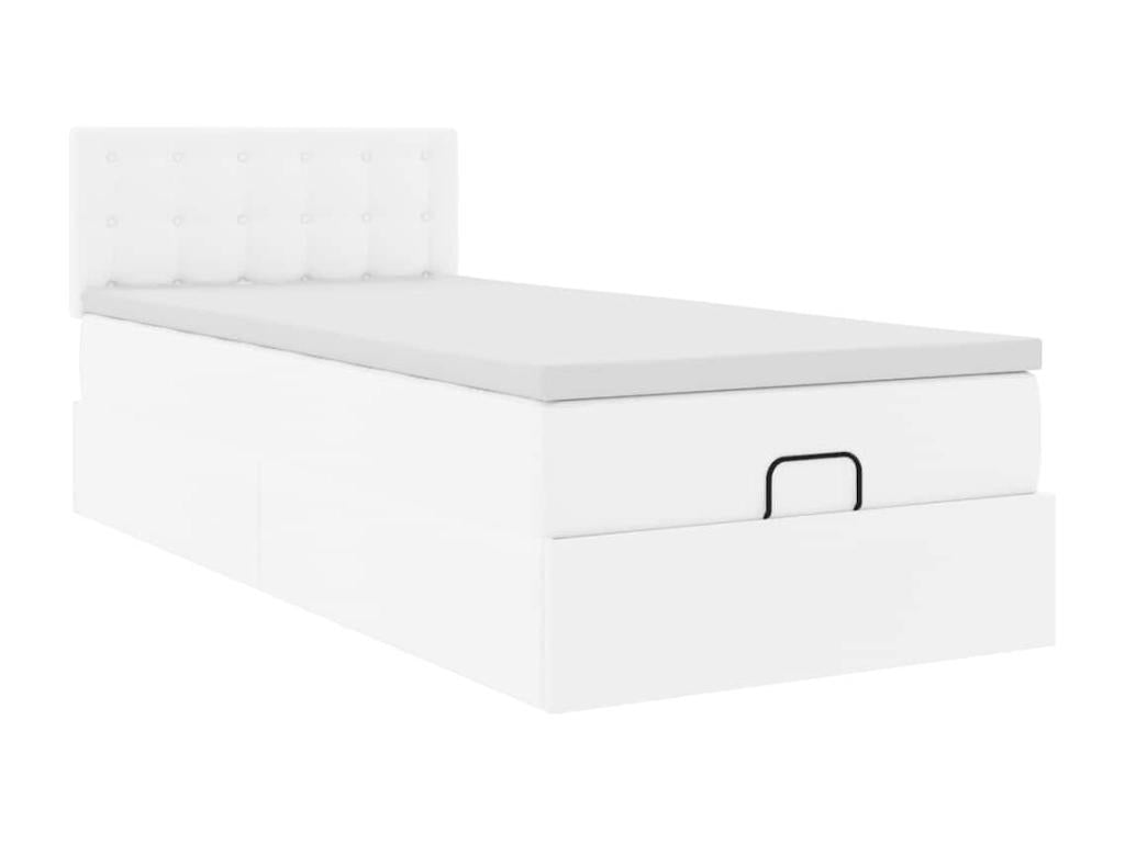 Cadre de lit ottoman avec matelas blanc pur 80x200cm similicuir QNDB50898