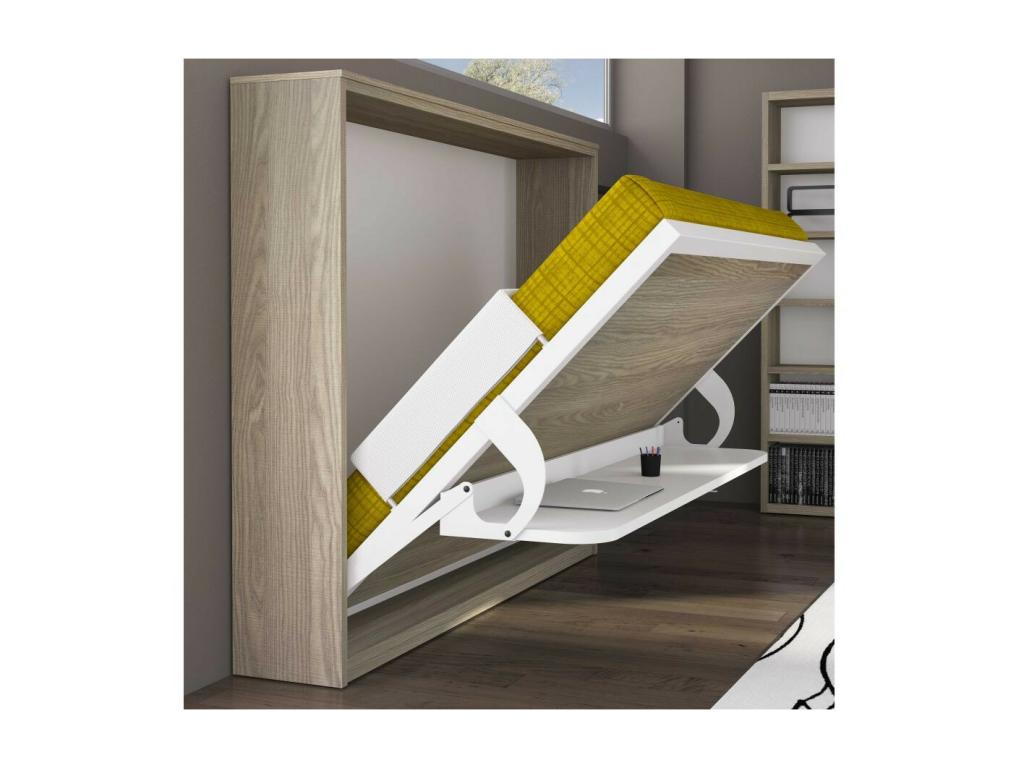 Lit escamotable avec bureau 90x190 blanc satin¨¦ P 35 Chezlova MRFR36443