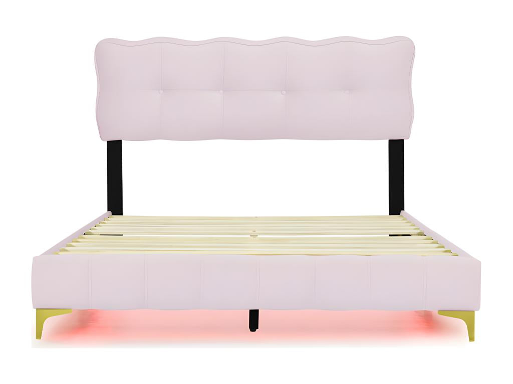 Lit 140x200cm en velours - avec ¨¦éclairage LED et sommier ¨¤ Chezlova - Rose BQZG14693