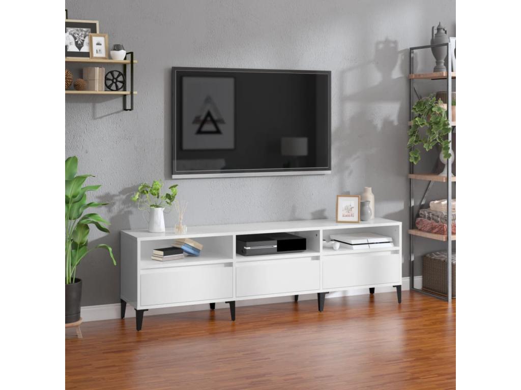 Meuble TV blanc brillant 150x30x44.5 cm bois d'ing¨¦nierie AYXT78976