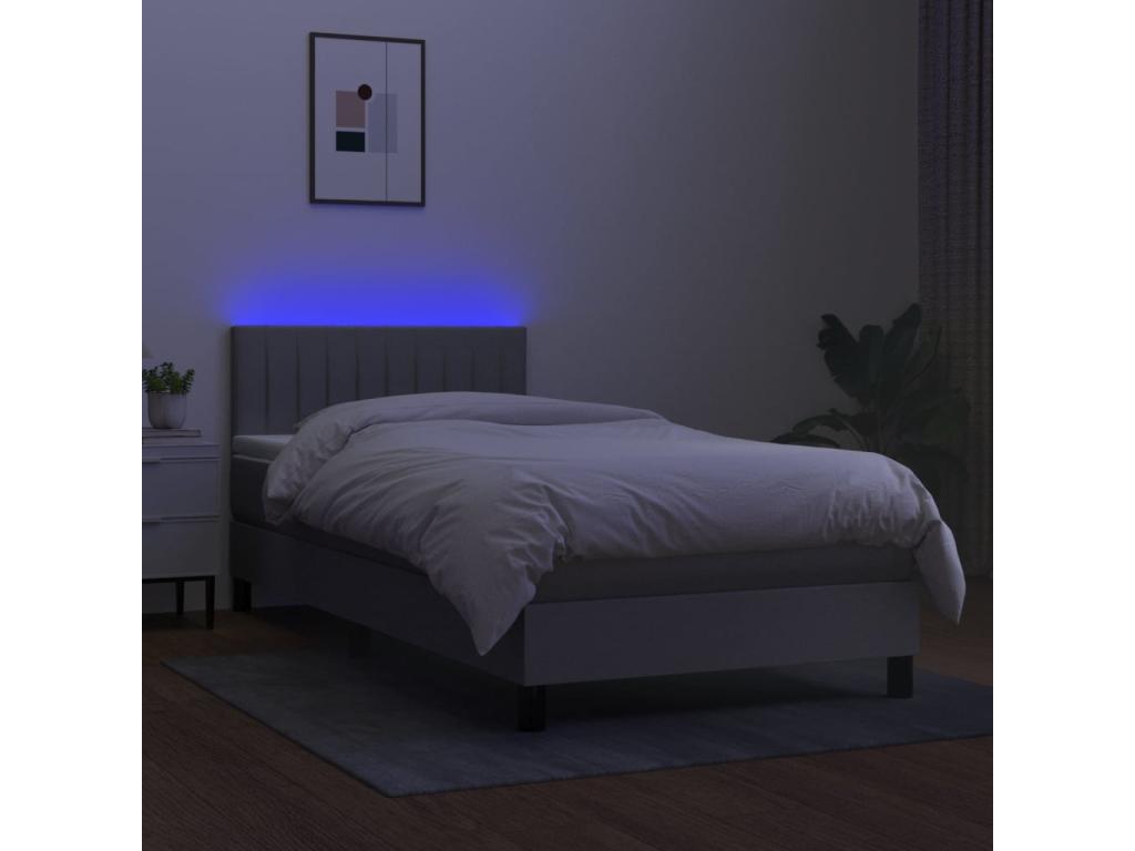 Sommier tapissier avec matelas et LED Gris clair 80x200cm Tissu YPSB01841