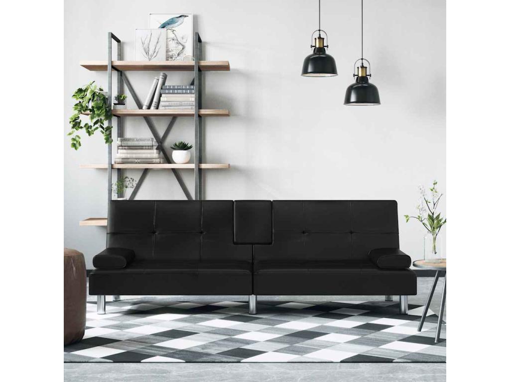 Canap¨¦-lit avec porte-gobelets noir similicuir HAFA56242