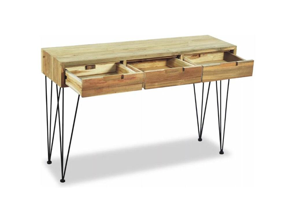 Console 3 tiroirs teck massif clair recyclé et métal noir Chezlova UKNR21703