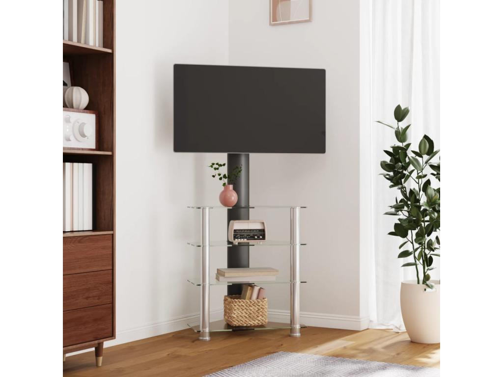 Meuble TV d'angle 4 niveaux pour 32-70 pouces noir et argent¨¦ QKRC69774