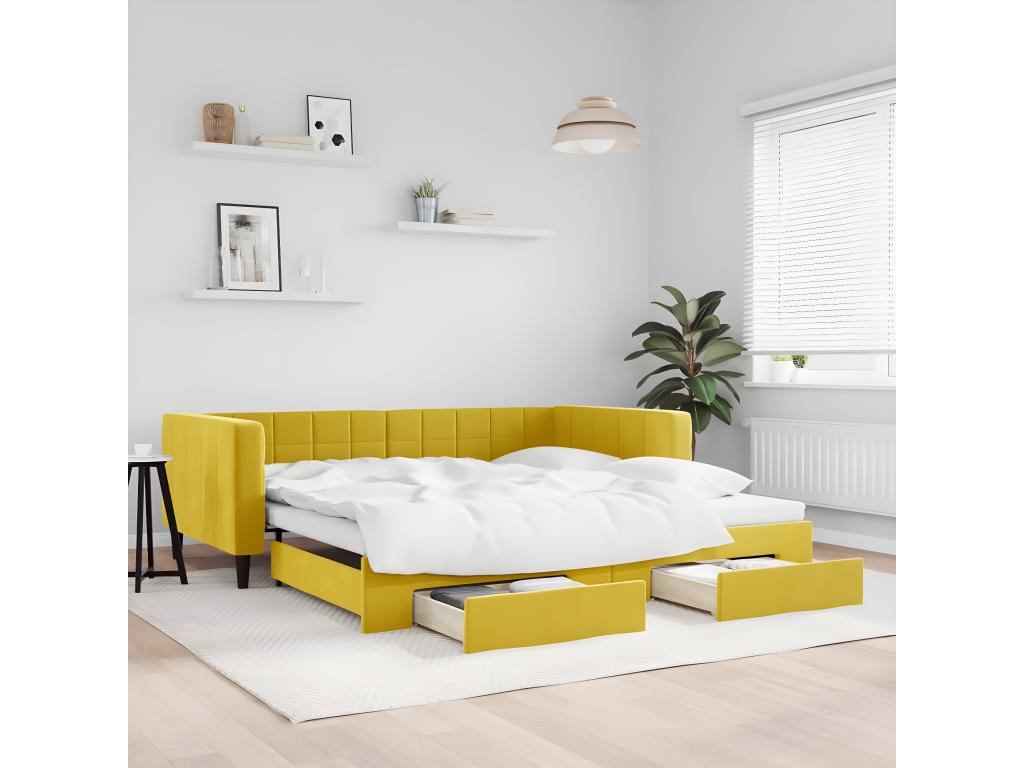 Lit de jour avec gigogne et tiroirs jaune 100x200 cm velours WYUO71804