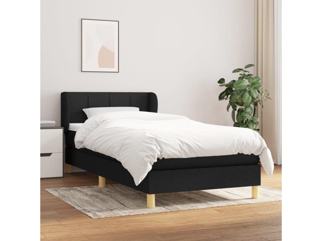 Sommier ¨¤ Artigeo de lit avec matelas Noir 90x200 cm Tissu QECV39609