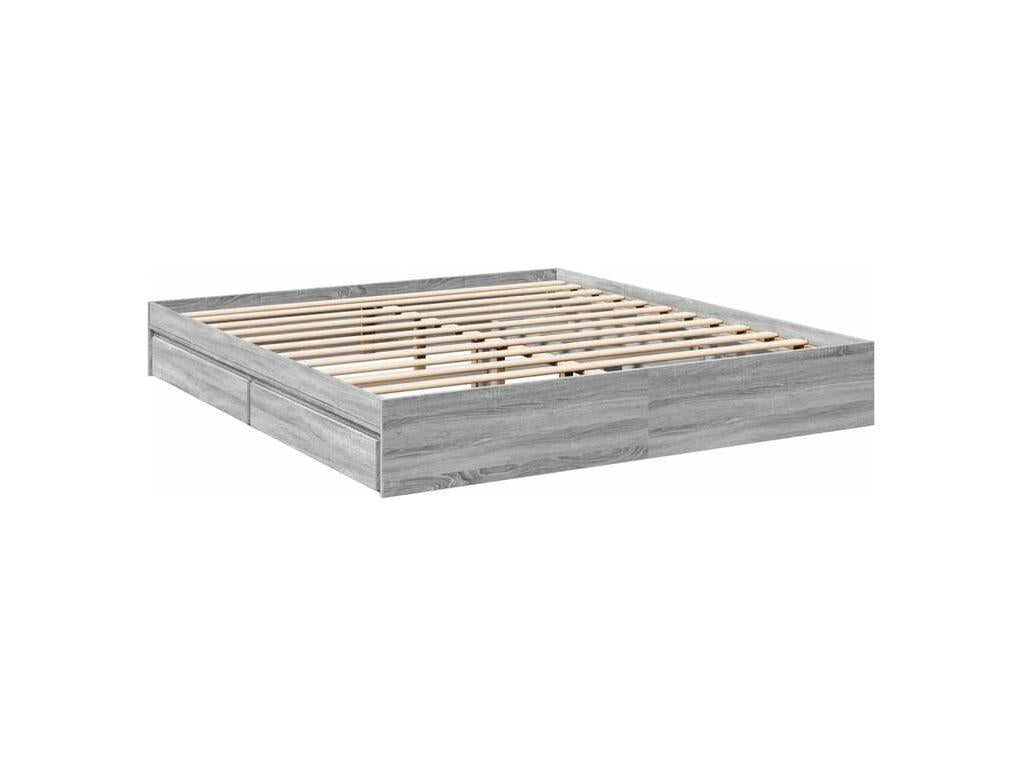 Cadre de lit ¨¤ tiroirs Artigeo gris 180x200 bois d'ing¨¦nierie BJHG99458