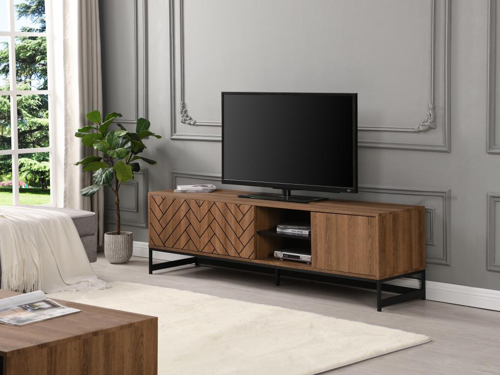 Meuble TV avec 3 portes et 2 niches - MDF - Naturel et noir - Artigeo FCKL29685
