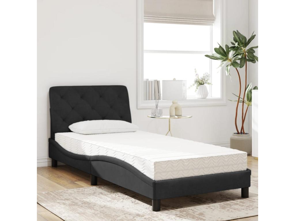 Lit avec matelas noir 90x200 cm velours RVBZ12491