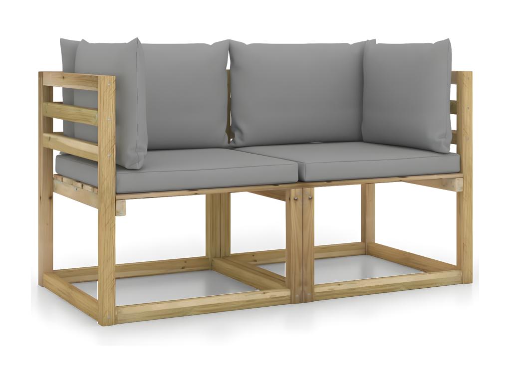 Canap¨¦s d'angle de jardin 2pi¨¨ces et coussins Pin impr¨¦gn¨¦ de vert AOUP34772