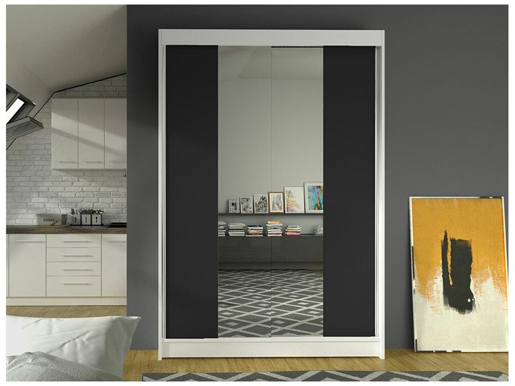 Armoire Chezlova 148 Blanc - Noir 200x120x58cm Portes d'armoire Glissement IOVT35477