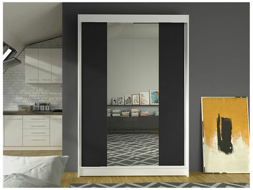 Armoire Chezlova 148 Blanc - Noir 200x120x58cm Portes d'armoire Glissement IOVT35477