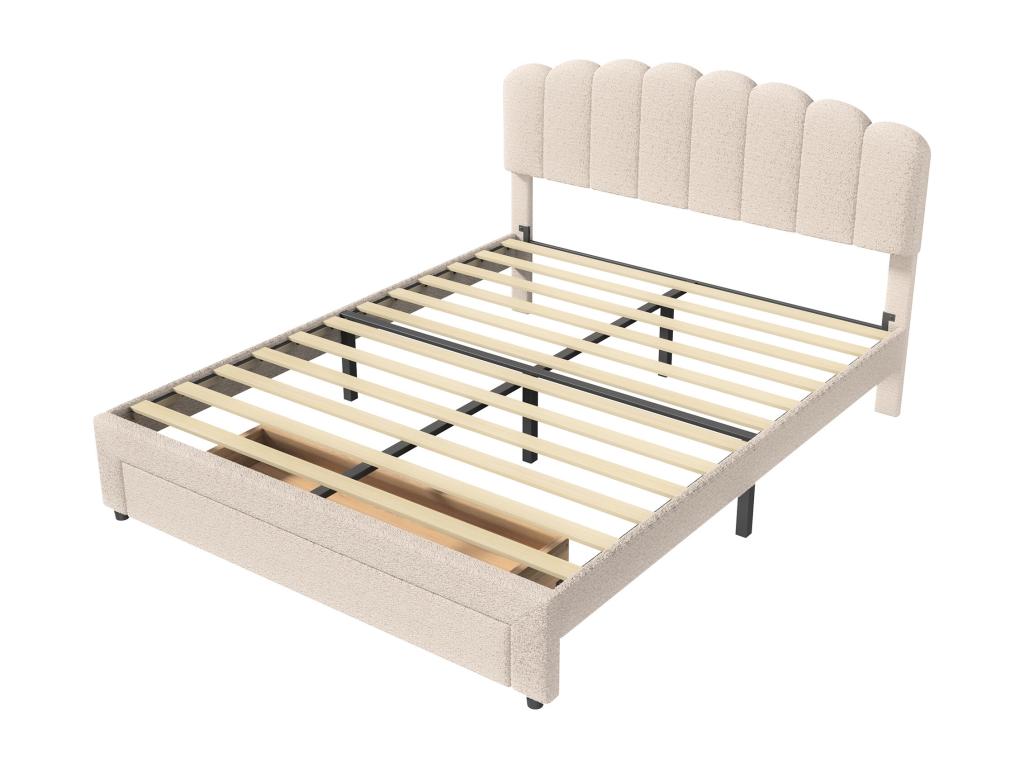Lit double rembourr¨¦ 140x200cm avec USB et grands tiroirs - tissu en Artigeo - Beige XIPV68479