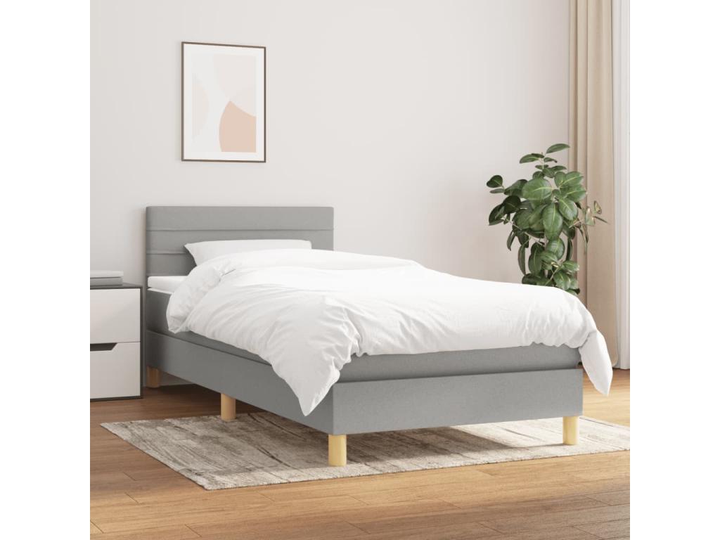 Lit ¨¤ sommier tapissier avec matelas Gris clair 100x200cm Tissu XKUL13649