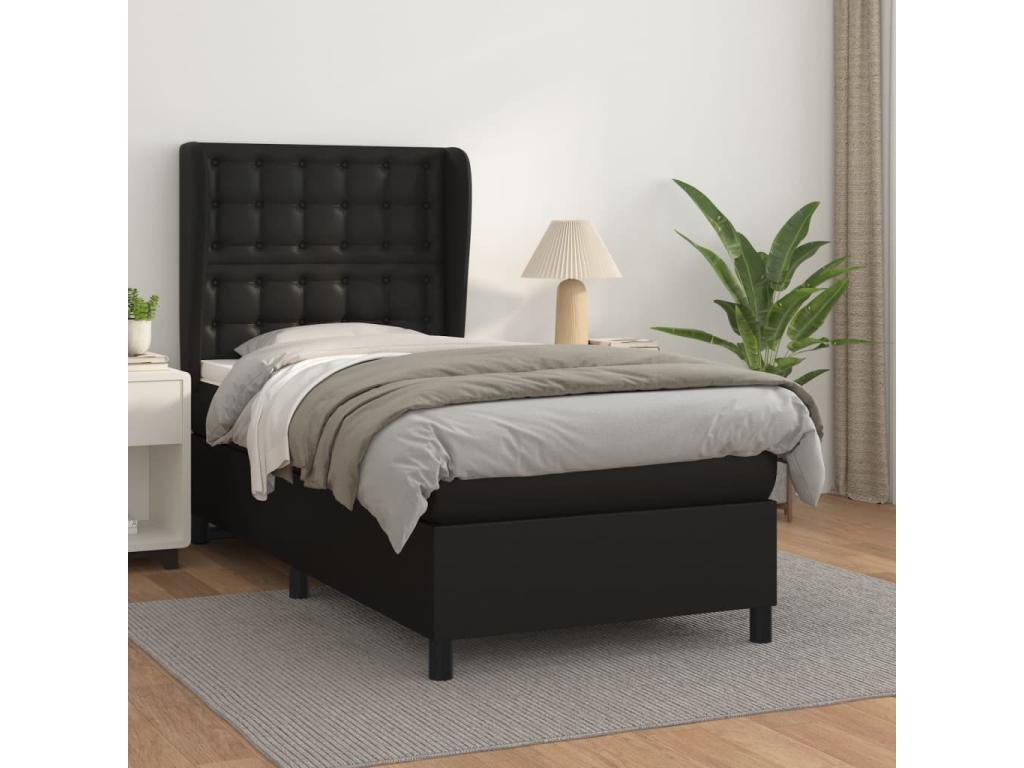 Sommier ¨¤ Chezlova de lit avec matelas Noir 90x200 Similicuir XSOR17234