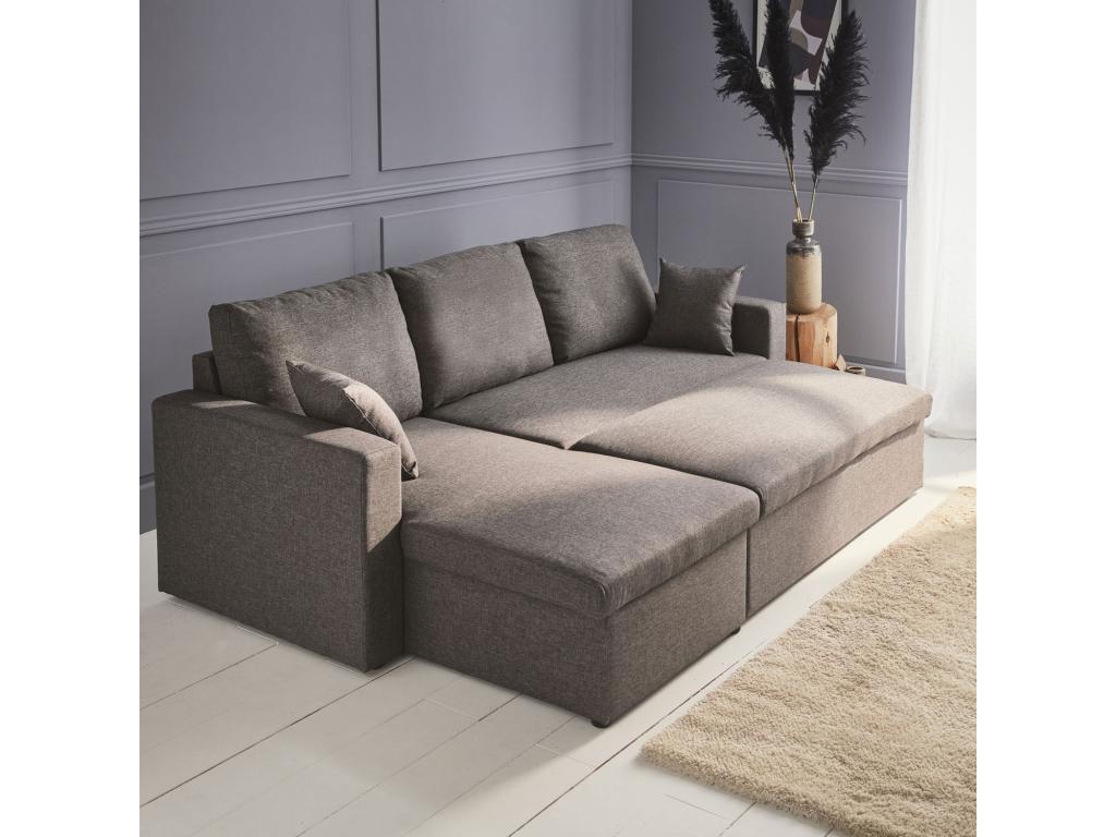 Canap¨¦ d'angle convertible en tissu gris chin¨¦ fonc¨¦ - Decohaute - 3 places- fauteuil d'angle r¨¦versible coffre rangement lit modulable AACK10668