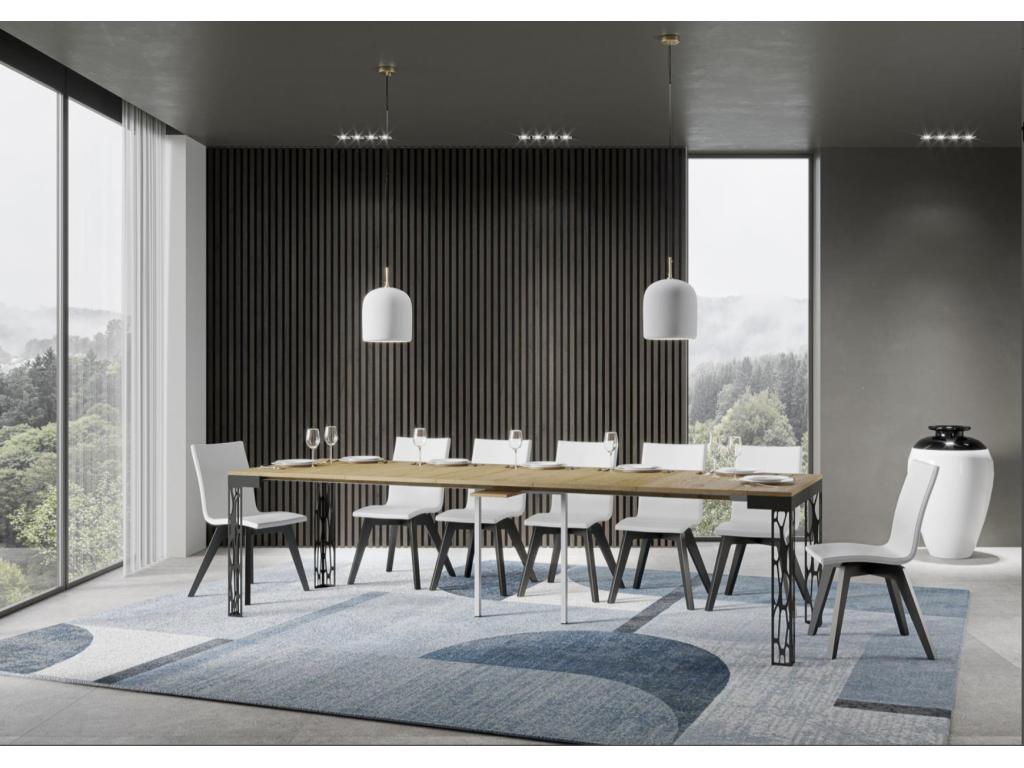 Console extensible design bois et acier anthracite Artigeo évolution-Couleur Naturel-Support 4 pieds-5 rallonges EROX92997