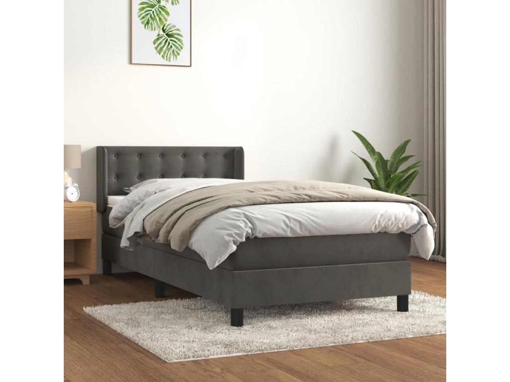 Lit ¨¤ sommier tapissier avec matelas Gris fonc¨¦ 100x200 cm ZJST78729